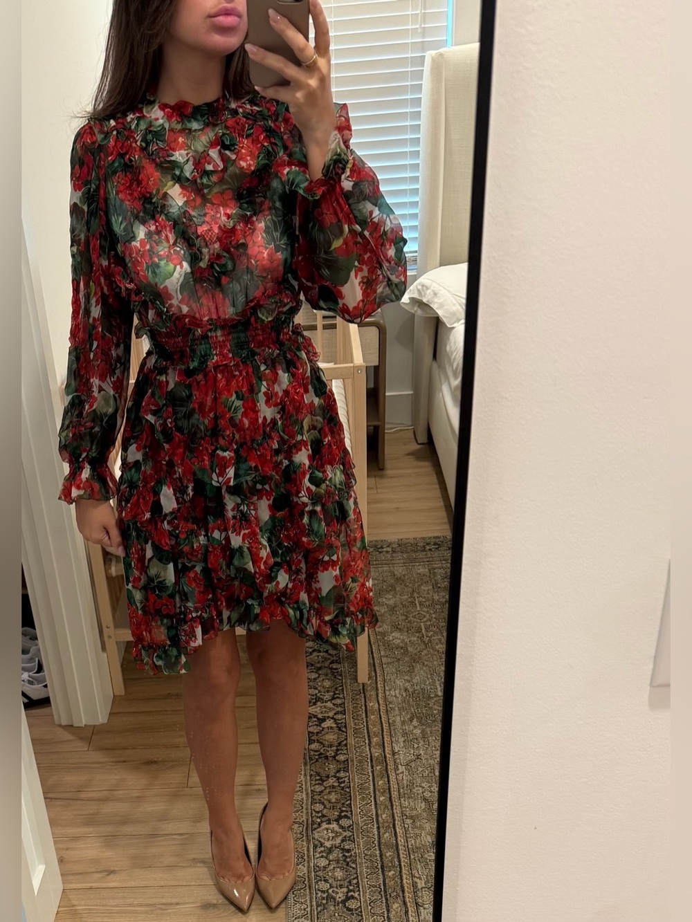 Dolce & Gabbana Red Floral Ruffled Dress